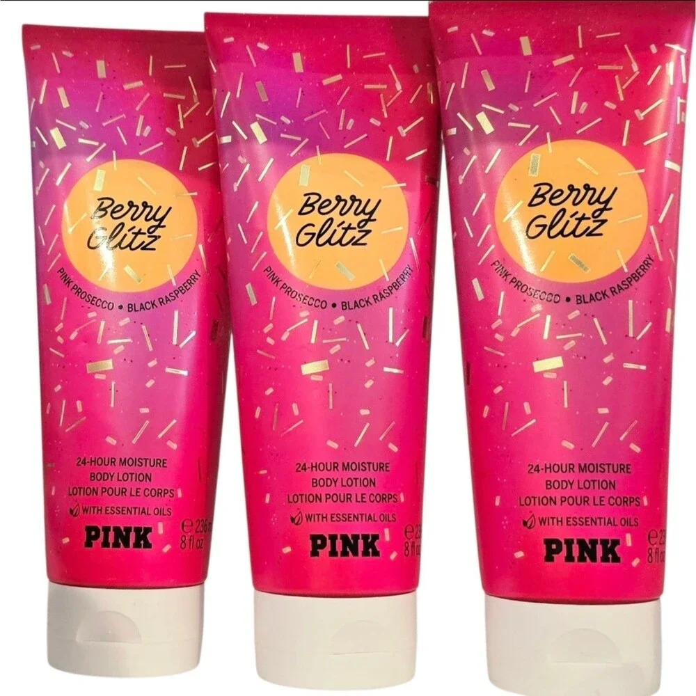3pk VICTORIA  SECRET PINK FRESH CLEAN BERRY FRAGRANCE BODY LOTION Moisturize NEW